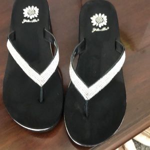 Yellow Box sandals with rhinestones on top